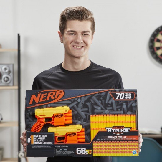 Set blastere Nerf Alpha Strike Fang QS4 cu 68 de munitii