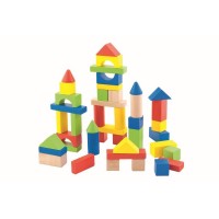 Set constructie 50 cuburi colorate din lemn