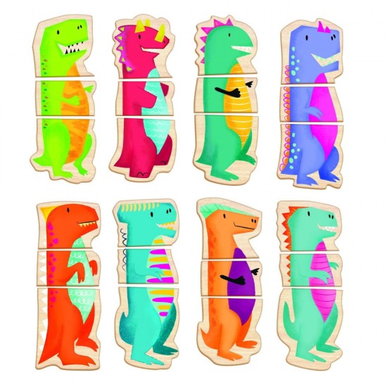 Set Universul Dinozaurilor cu 24 piese magnetice din lemn
