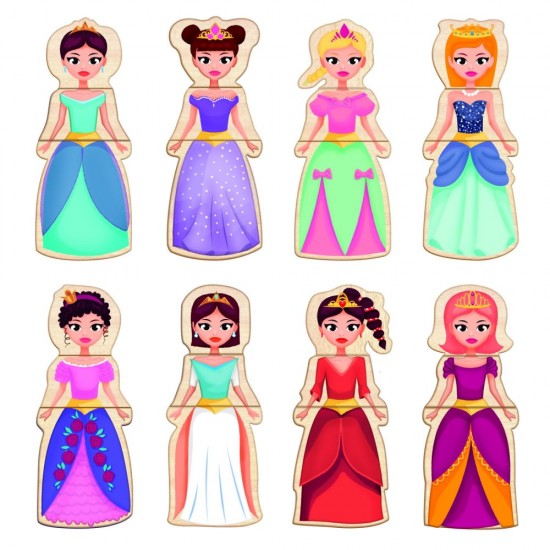 Set Universul Printeselor cu 24 piese magnetice din lemn