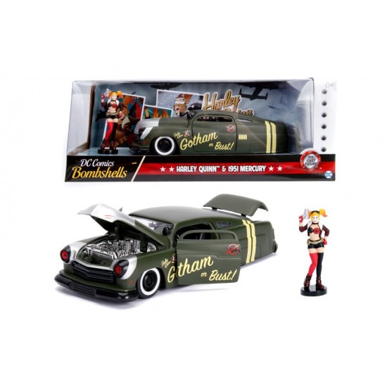 Masinuta metalica DC Comics Bombshells 1951 Mercury Harley Quinn scara 1:24