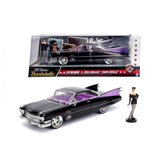 Masinuta metalica DC Comics Bombshells 1959 Cadillac Cat Woman scara 1:24