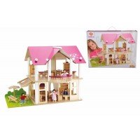 Casuta papusi din lemn cu 4 papusi si accesorii Eichhorn