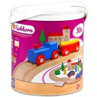 Set Trenulet cu sina din lemn in galetusa 30 piese Eichhorn