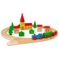 Set Trenulet cu sina din lemn in galetusa 30 piese Eichhorn