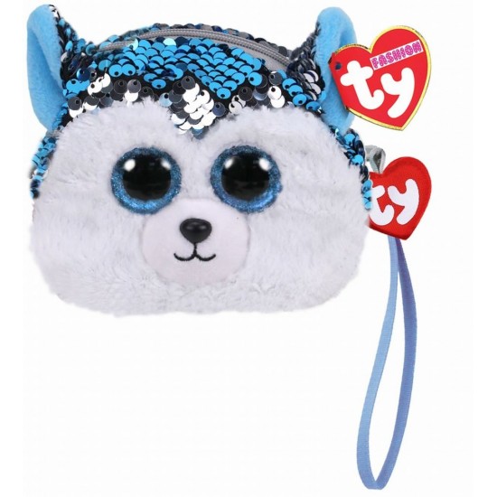 Gentuta de mana din plus Ty 10 cm Husky cu paiete