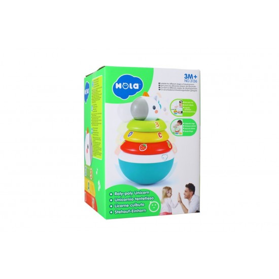 Jucarie bebelusi Roly Poly Unicorn cu inele pentru stivuit