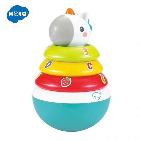 Jucarie bebelusi Roly Poly Unicorn cu inele pentru stivuit