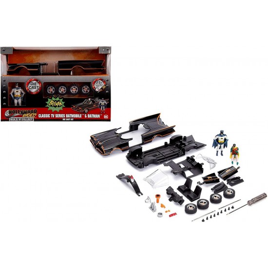 Kit de construit masinuta metalica Batmobil Clasic cu figurina
