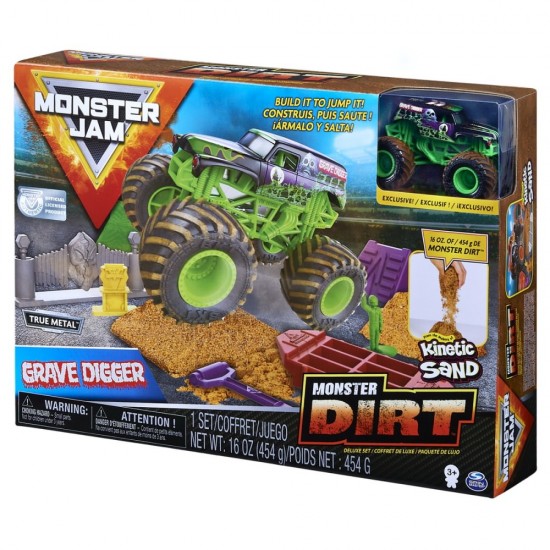 Set camioneta cu nisip si accesorii Grave Digger Monster Jam 