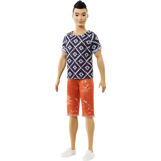 Papusa Ken Barbie Fashionistas cu tricou alb negru mozaic