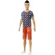Papusa Ken Barbie Fashionistas cu tricou alb negru mozaic