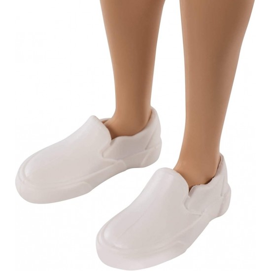 Papusa Ken Barbie Fashionistas cu tricou alb negru mozaic