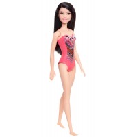 Papusa Barbie bruneta cu costum de baie cu modele geometrice