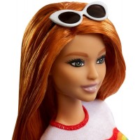 Papusa Barbie Fashionista cu fustita si tricou curcubeu