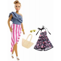 Papusa Barbie Fashionistas cu coc si hainute de schimb