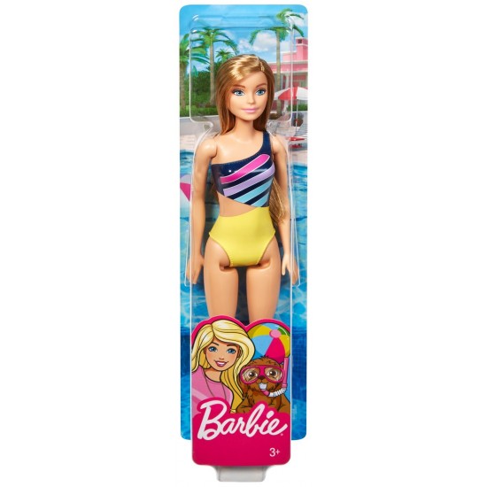 Papusa Barbie satena cu costum de baie multicolor