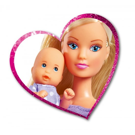 Papusa Steffi in pantalonasi mov si cu carucior bebe