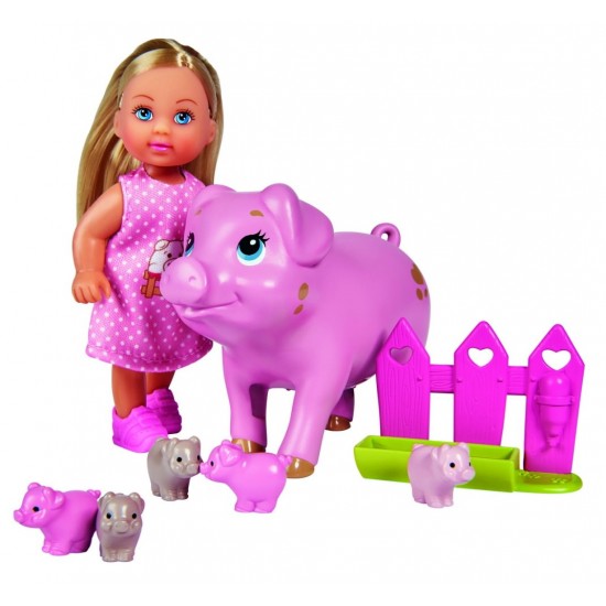 Papusa Evi cu purcelusa si 5 purcei nou-nascuti