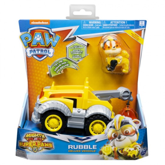 Set figurina Rubble si masina cu lumini si sunete Patrula Catelusilor 
