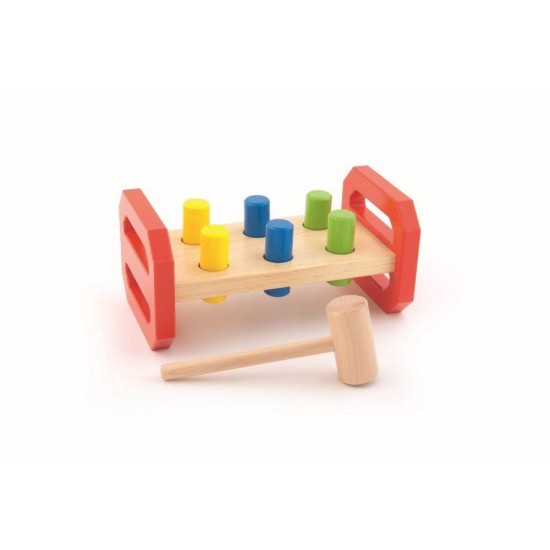 Jucarie educativa placa din lemn cu ciocan