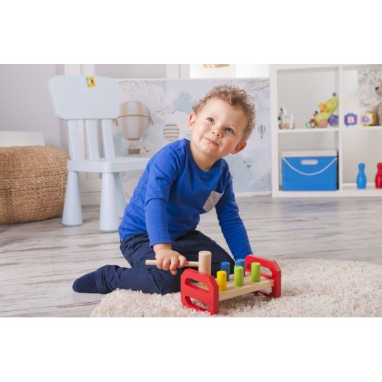 Jucarie educativa placa din lemn cu ciocan