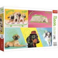Puzzle Trefl 1000 piese - Catelusi in culori neon