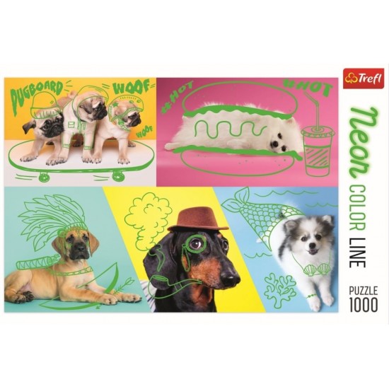 Puzzle Trefl 1000 piese - Catelusi in culori neon