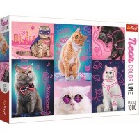 Puzzle Trefl 1000 piese - Super pisici neon