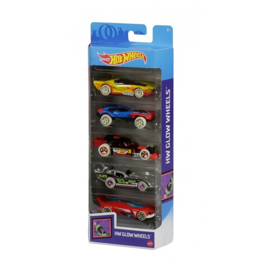 Set 5 masini Hot Wheels cu roti fluorescente