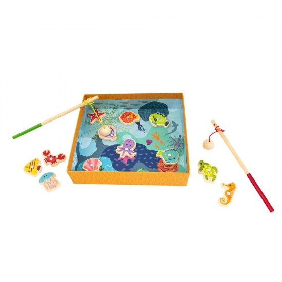 Joc magnetic de pescuit cu 12 piese din lemn