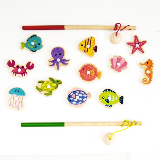 Joc magnetic de pescuit cu 12 piese din lemn