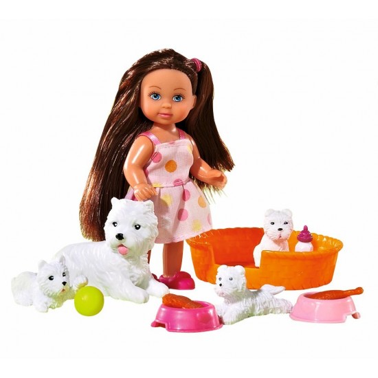 Set papusa Evi cu patru catelusi