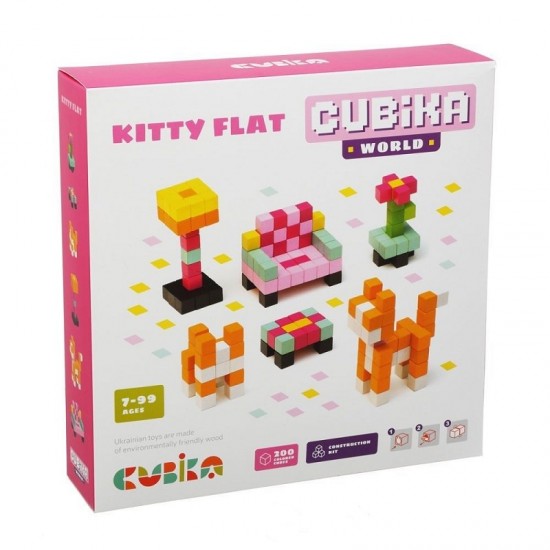 Set de constructii din lemn Cubika World Kitty Flat