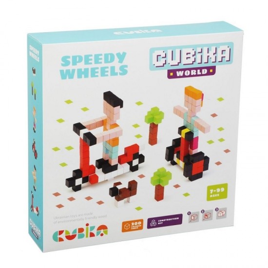 Set de constructii din lemn Cubika World Speedy Wheels