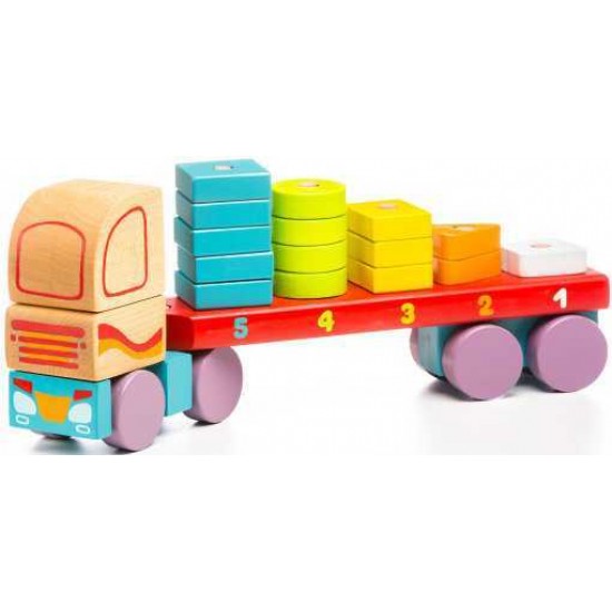 Jucarie din lemn Cubika Camion cu forme geometrice