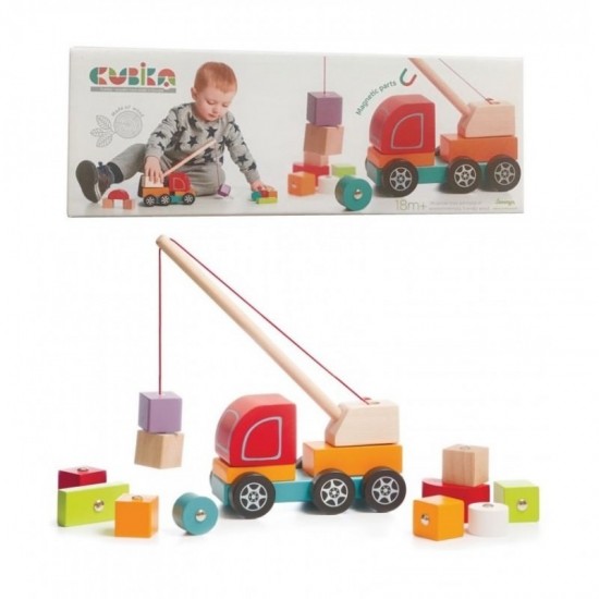 Jucarie din lemn Cubika - Macara magnetica