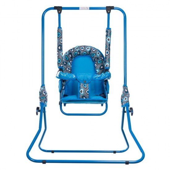 Leagan pentru copii Top Kids cu spatar reglabil si bara detasabila Blue Hearts