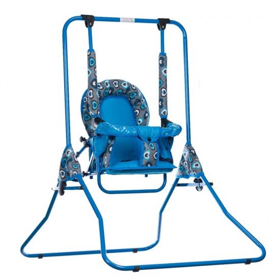 Leagan pentru copii Top Kids cu spatar reglabil si bara detasabila Blue Hearts