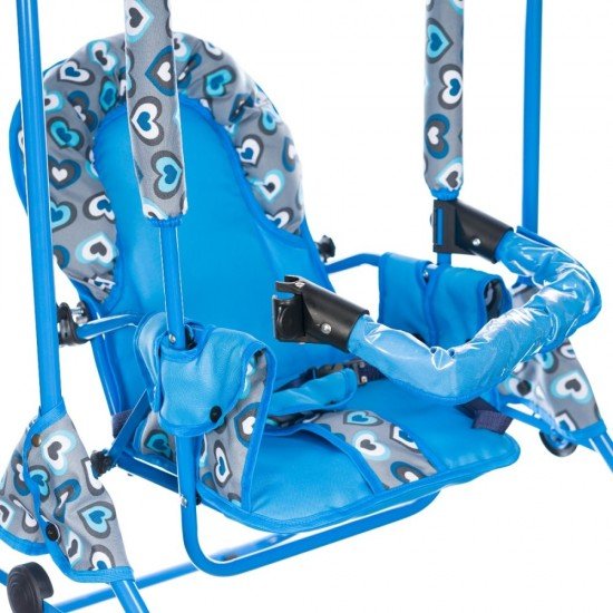 Leagan pentru copii Top Kids cu spatar reglabil si bara detasabila Blue Hearts