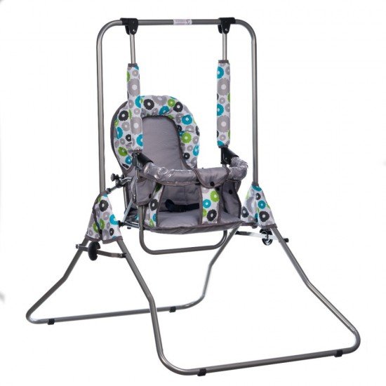 Leagan pentru copii Top Kids cu spatar reglabil si bara detasabila Grey Flowers