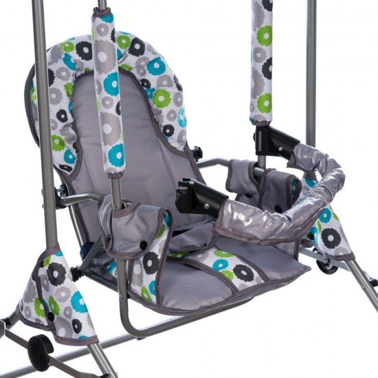 Leagan pentru copii Top Kids cu spatar reglabil si bara detasabila Grey Flowers