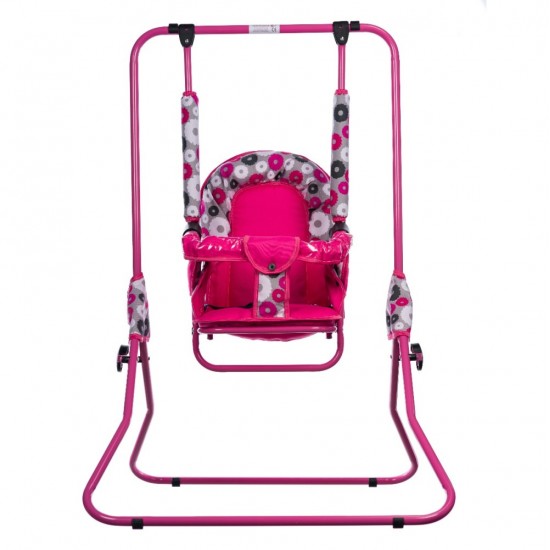 Leagan pentru copii Top Kids cu spatar reglabil si bara detasabila Pink Flowers