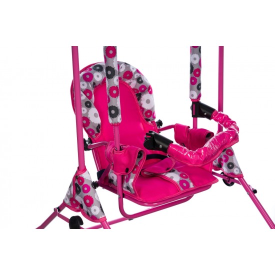 Leagan pentru copii Top Kids cu spatar reglabil si bara detasabila Pink Flowers