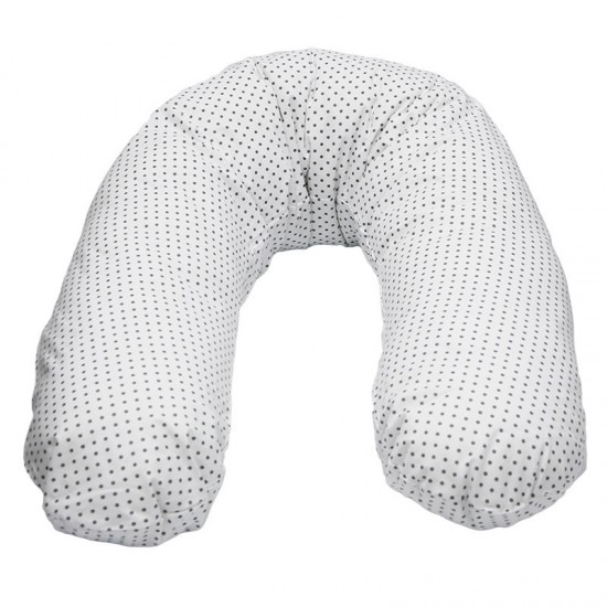 Perna de alaptat cu husa bumbac si umplutura fibre de silicon Eko 180 cm - White Dot