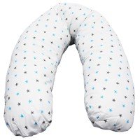 Perna de alaptat cu husa bumbac si umplutura fibre de silicon Eko 180 cm - Turquoise Stars