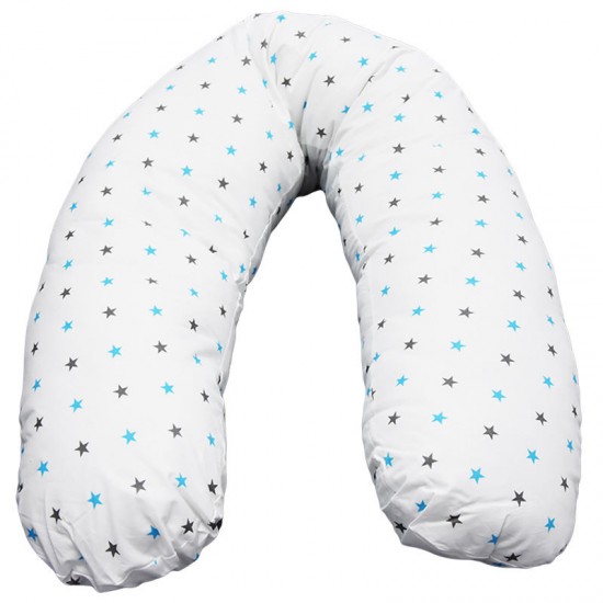 Perna de alaptat cu husa bumbac si umplutura fibre de silicon Eko 180 cm - Turquoise Stars