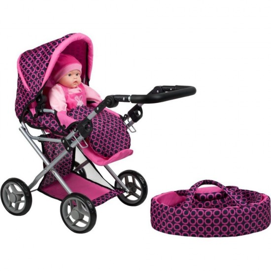 Carucior multifunctional pentru papusi PlayTo Elsa Roz/Negru