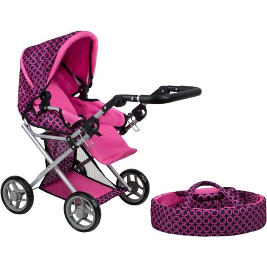 Carucior multifunctional pentru papusi PlayTo Elsa Roz/Negru