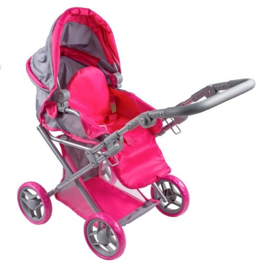 Carucior multifunctional pentru papusi PlayTo Elsa Roz/Gri